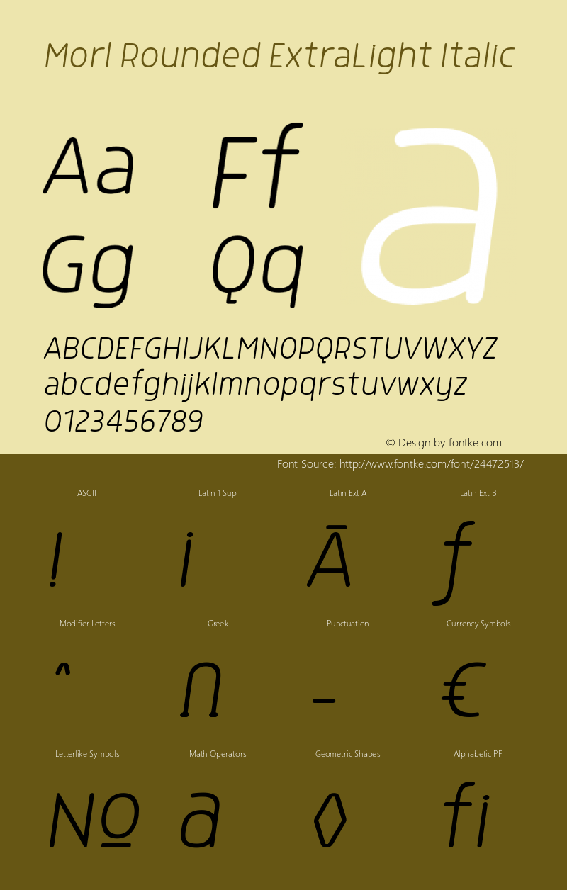 Morl Rounded ExtraLight Italic Version 1.000图片样张