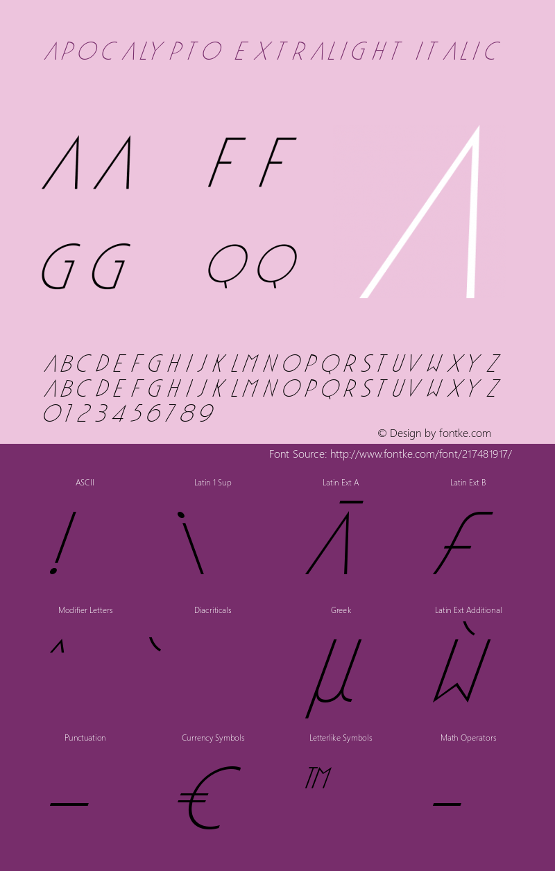 Apocalypto ExtraLight Italic Version 1.000图片样张