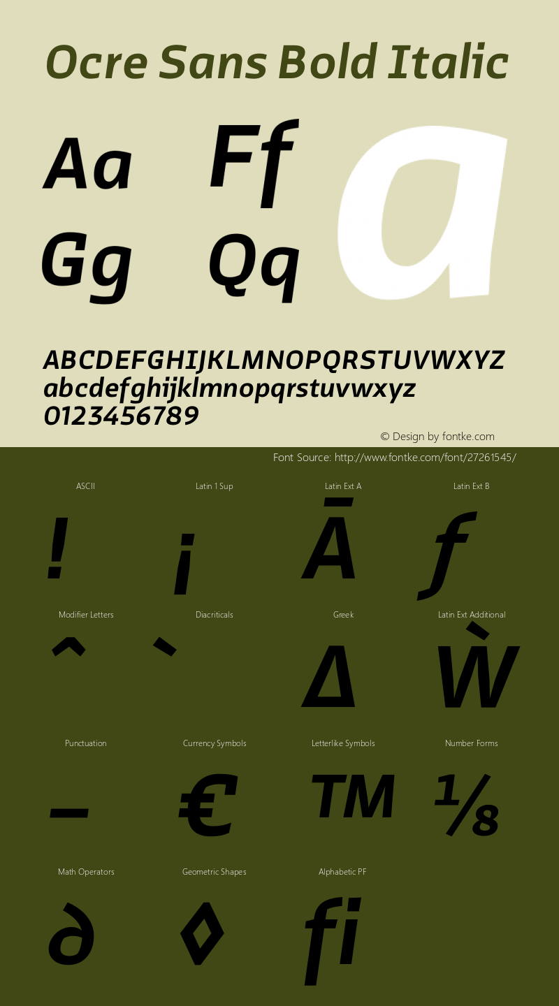 Ocre Sans Bold Italic Version 13.000;PS 013.000;hotconv 1.0.88;makeotf.lib2.5.64775图片样张