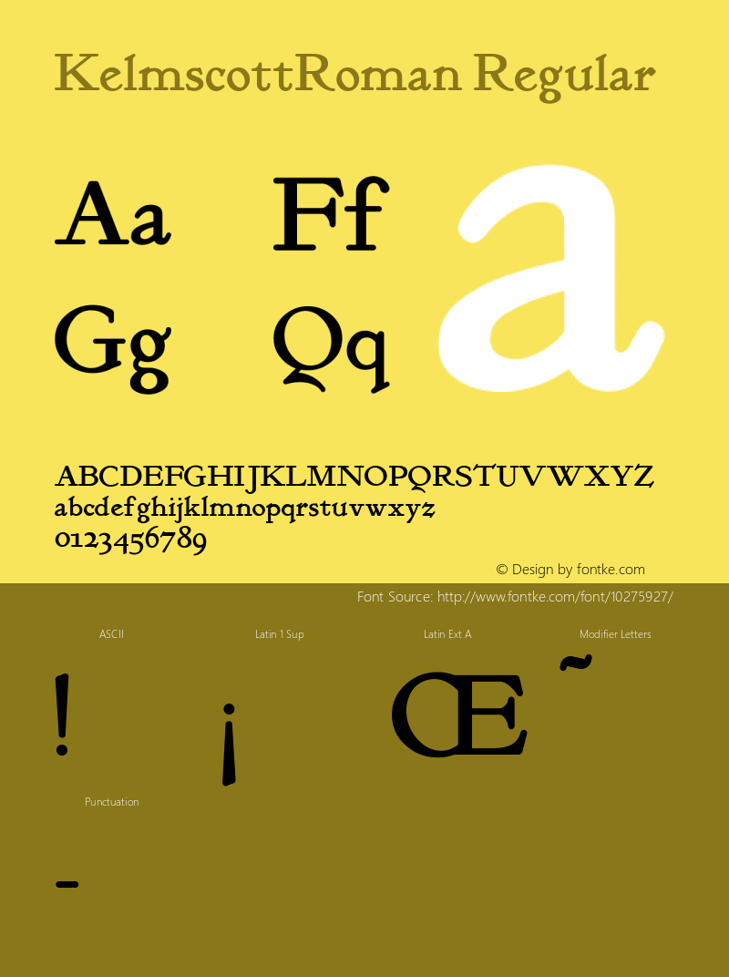 KelmscottRoman Regular Converted from e:\nickfo~1\pcttf\KER_____.TF1 by ALLTYPE图片样张