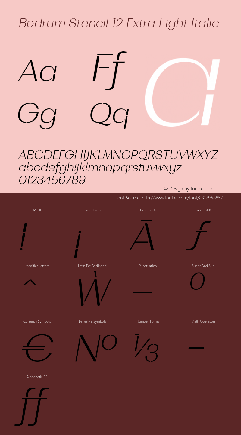 BodrumStencil-12ExtraLightItalic Version 1.000图片样张