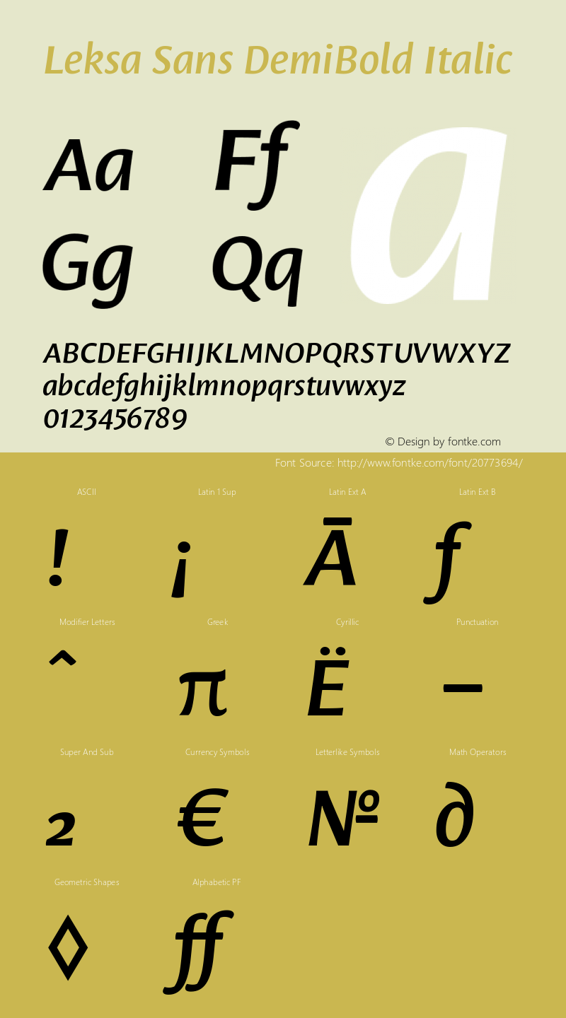 Leksa Sans DemiBold Italic Version 1.000 2009 initial release; Fonts for Free; vk.com/fontsforfree图片样张