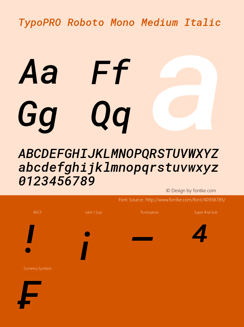 TypoPRO Roboto Mono Medium Italic Version 2.002; 2015; ttfautohint (v1.3)图片样张