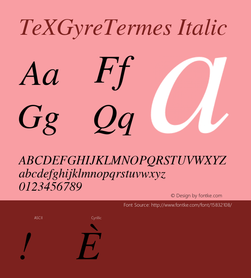 TeXGyreTermes Italic Version 1.103;PS 1.103;hotconv 1.0.49;makeotf.lib2.0.14853; ttfautohint (v1.4.1)图片样张