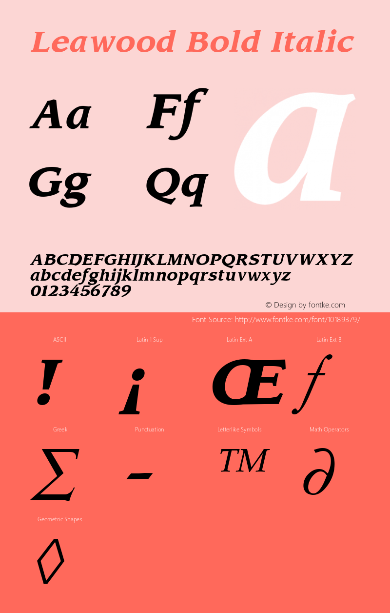 Leawood Bold Italic Altsys Fontographer 3.5  11/24/92图片样张