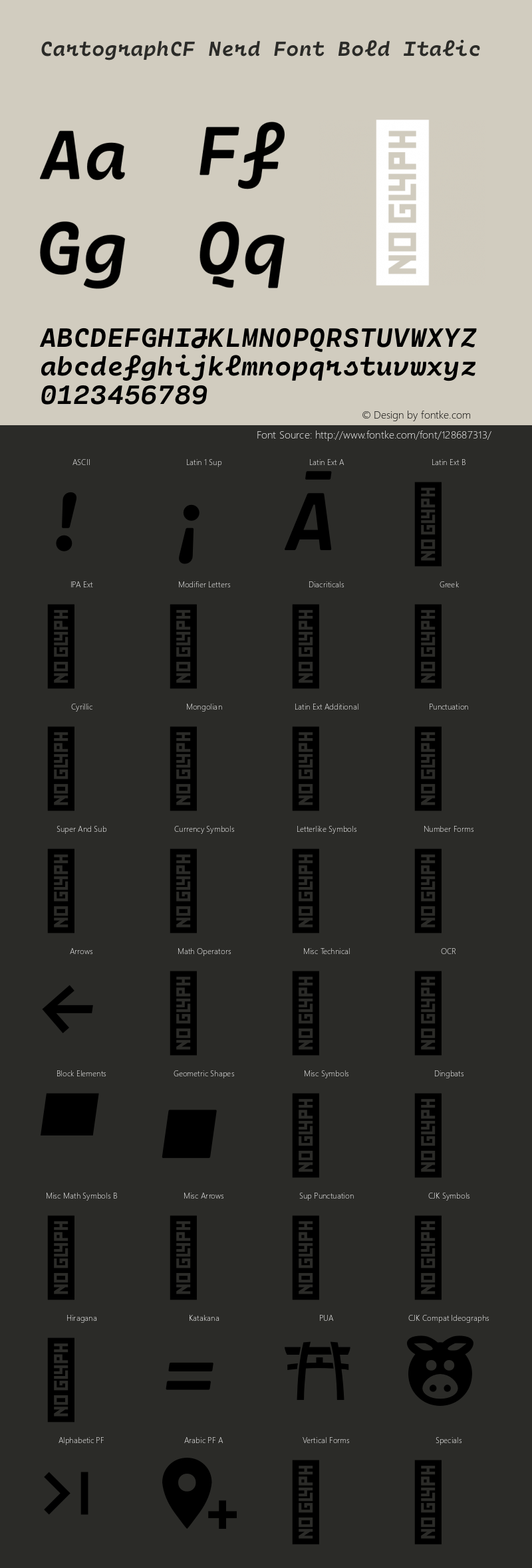 Cartograph CF Bold Italic Nerd Font Complete Version 2.100图片样张