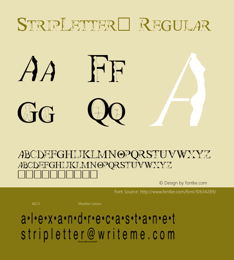 StripLetter1 Regular Macromedia Fontographer 4.1.5 8/08/98图片样张