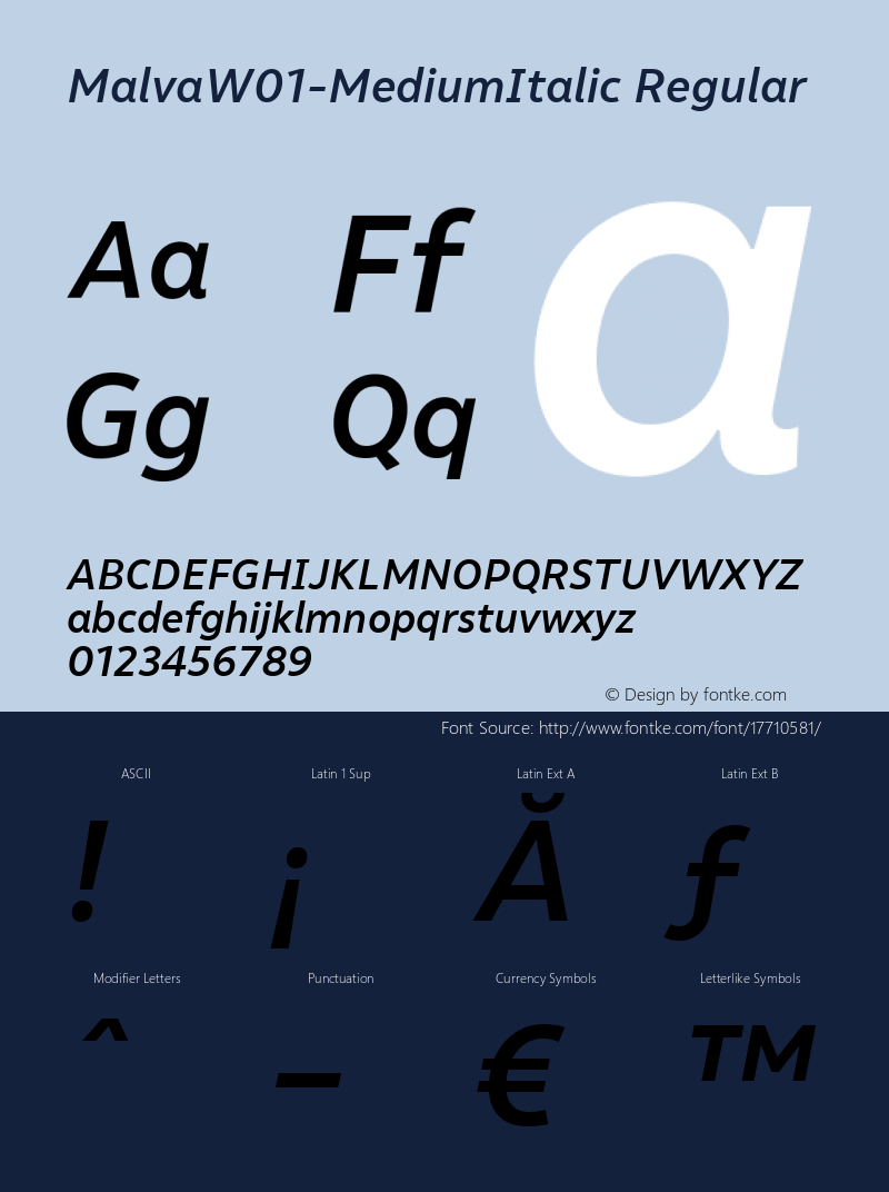 MalvaW01-MediumItalic Regular Version 1.00图片样张