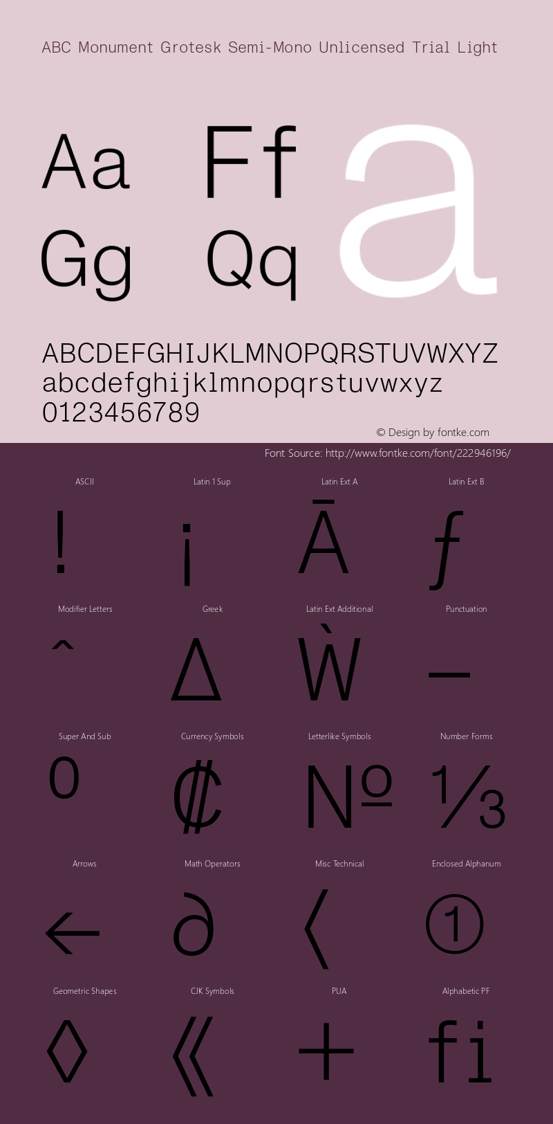 ABC Monument Grotesk Semi-Mono Unlicensed Trial Light Version 2.001;Unlicensed Trial图片样张