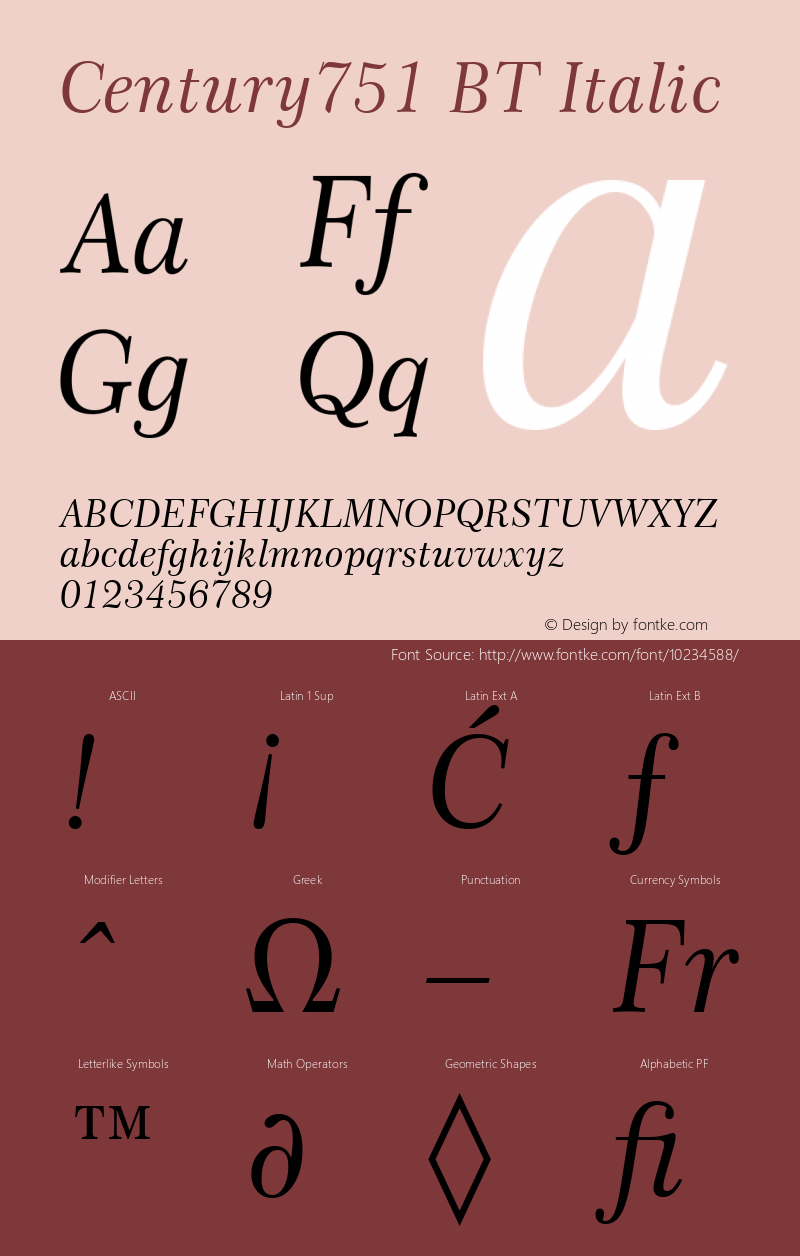 Century751 BT Italic Version 1.01 emb4-OT图片样张