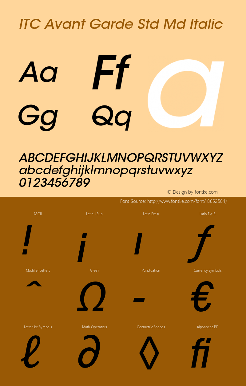 ITC Avant Garde Std Md Italic Version 2.082;PS 005.000;hotconv 1.0.67;makeotf.lib2.5.33168图片样张