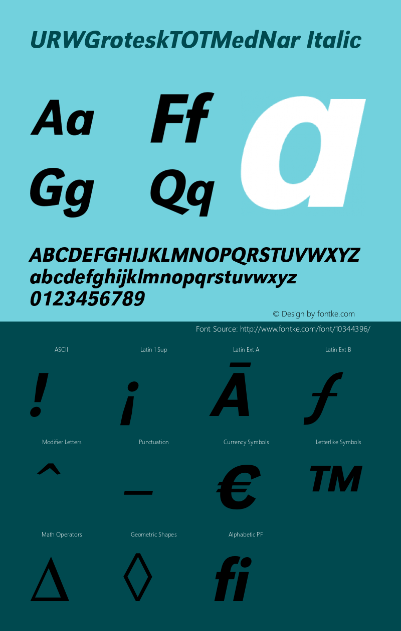 URWGroteskTOTMedNar Italic Version 1.000;PS 1.05;Core 1.0.35图片样张