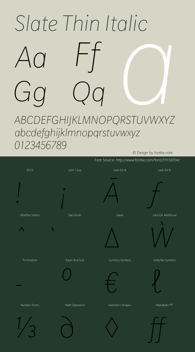 Slate Thin Italic Version 1.00, build 10, s3图片样张