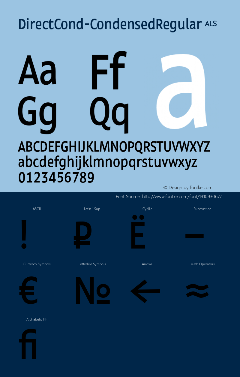 ☞DirectCond-CondensedRegular Version 001.001;com.myfonts.easy.artlebedev.direct.condensed.wfkit2.version.3mw8图片样张