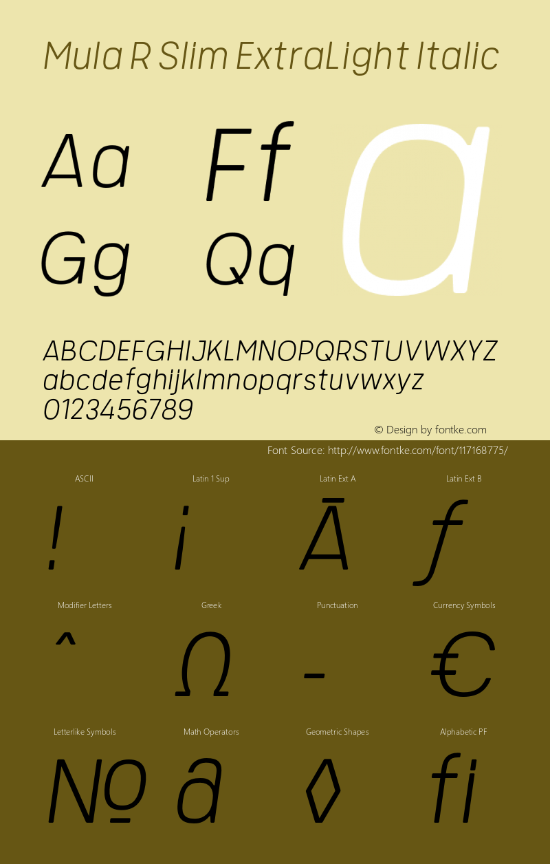 MulaRSlim-ExtraLightItalic Version 1.000图片样张