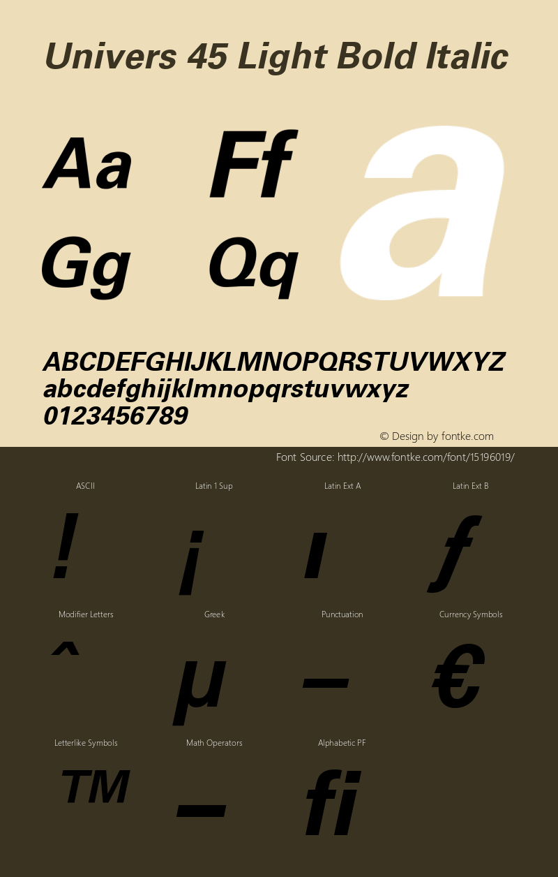 Univers 45 Light Bold Italic OTF 1.0;PS 001.004;Core 1.0.22图片样张