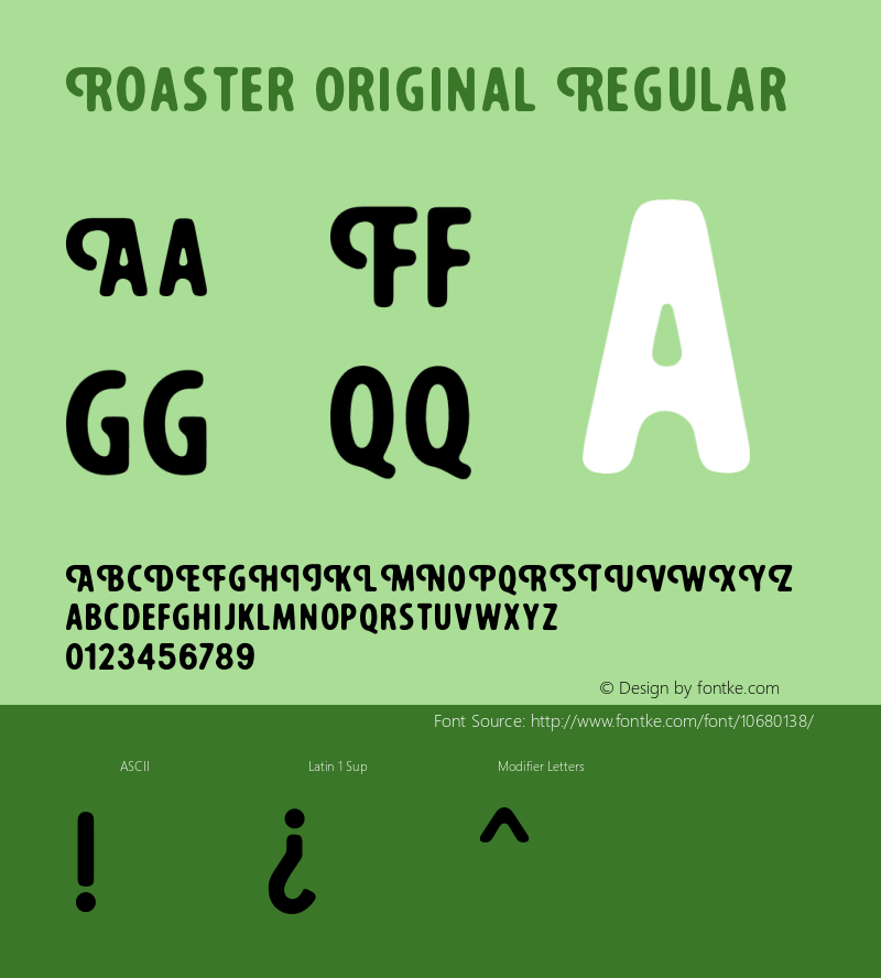 Roaster Original Regular Version 1.000;PS 001.000;hotconv 1.0.70;makeotf.lib2.5.58329 DEVELOPMENT图片样张