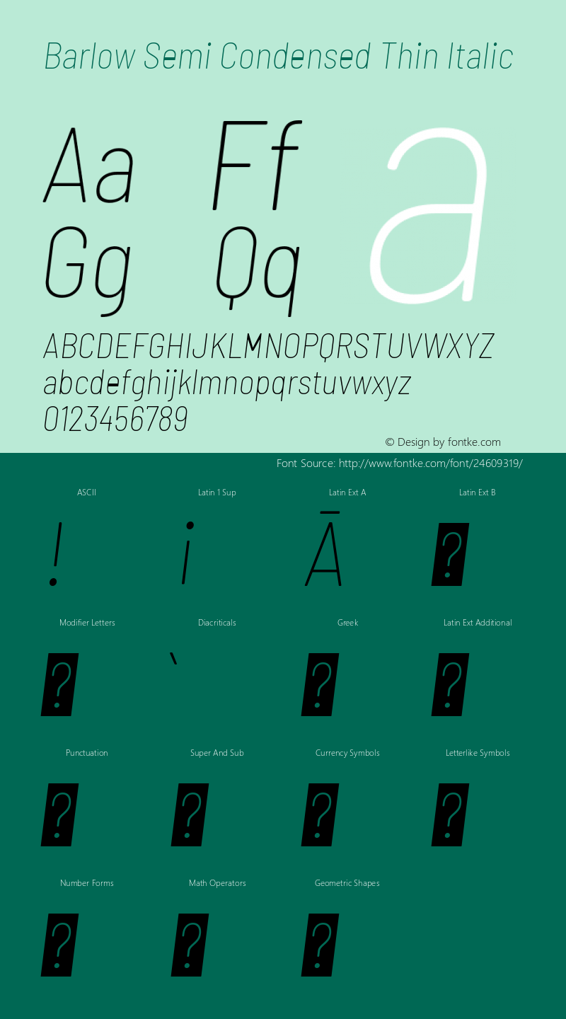 Barlow Semi Condensed Thin Italic Version 1.106图片样张