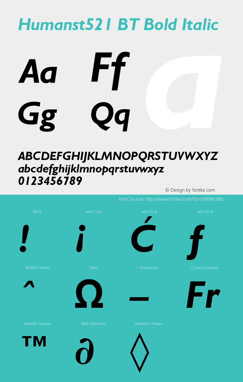 Humanst521 BT Bold Italic Version 2.001 mfgpctt 4.4图片样张