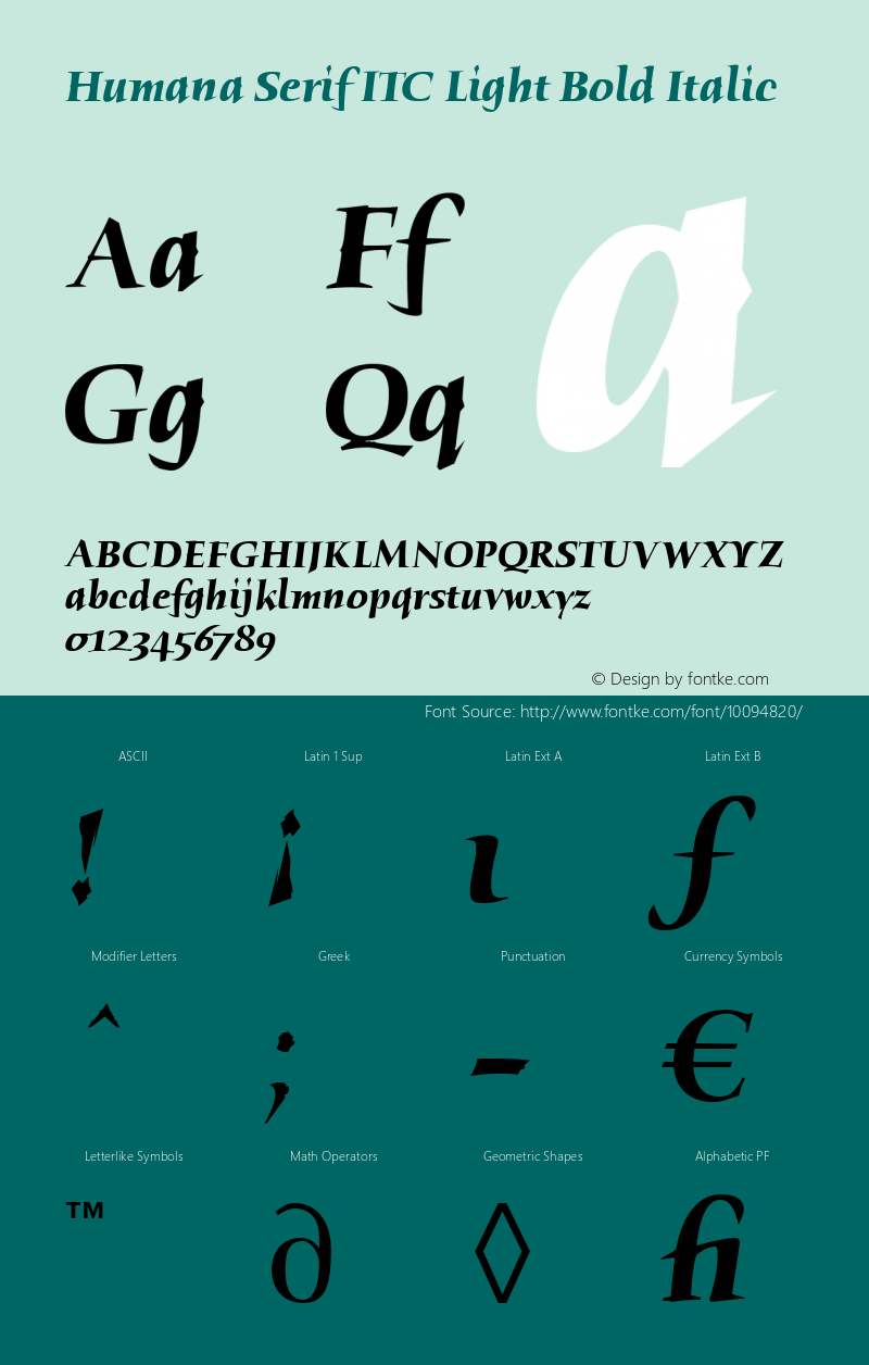 Humana Serif ITC Light Bold Italic Version 2.0图片样张
