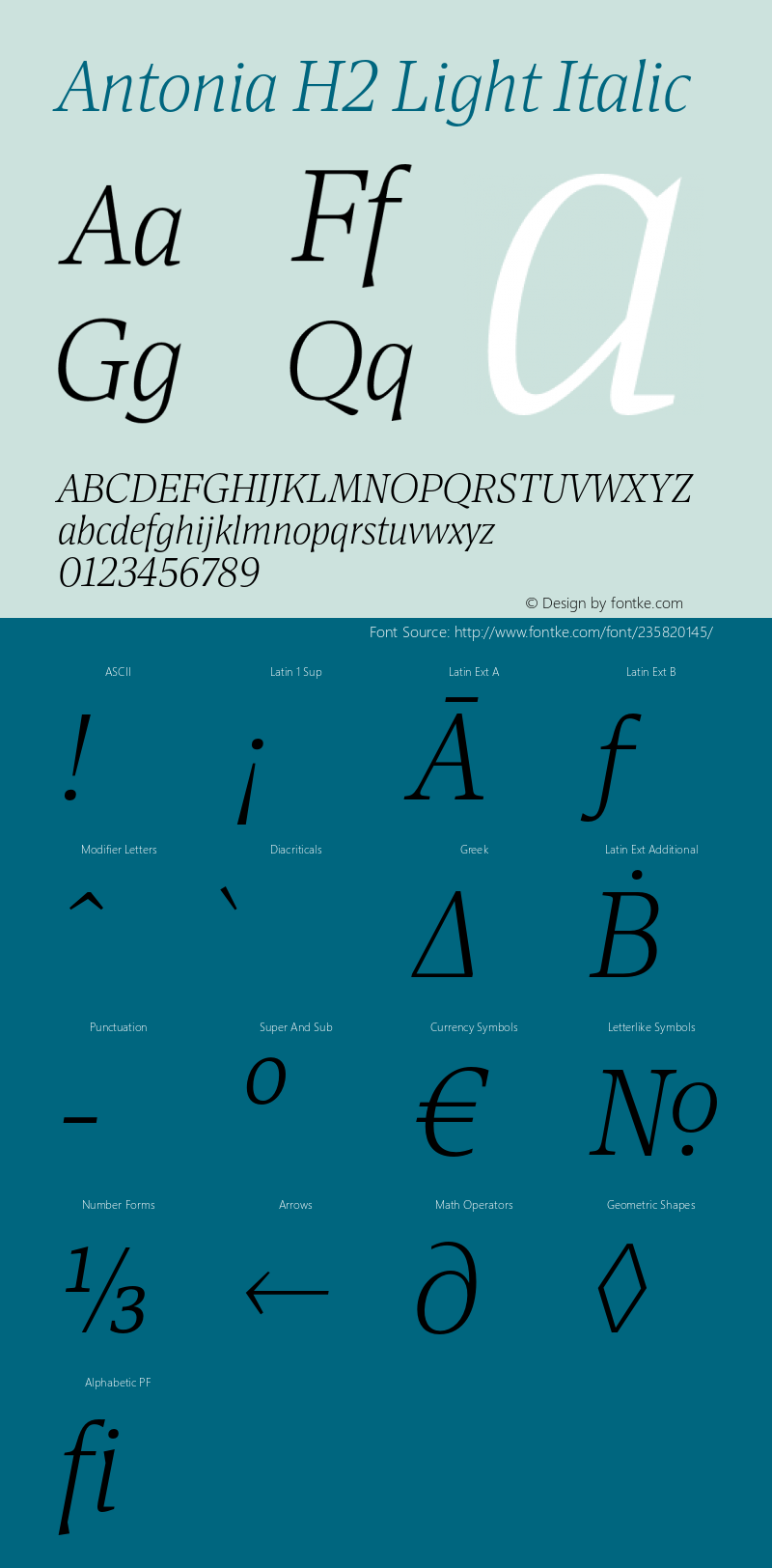 Antonia H2 Light Italic Version 1.007图片样张