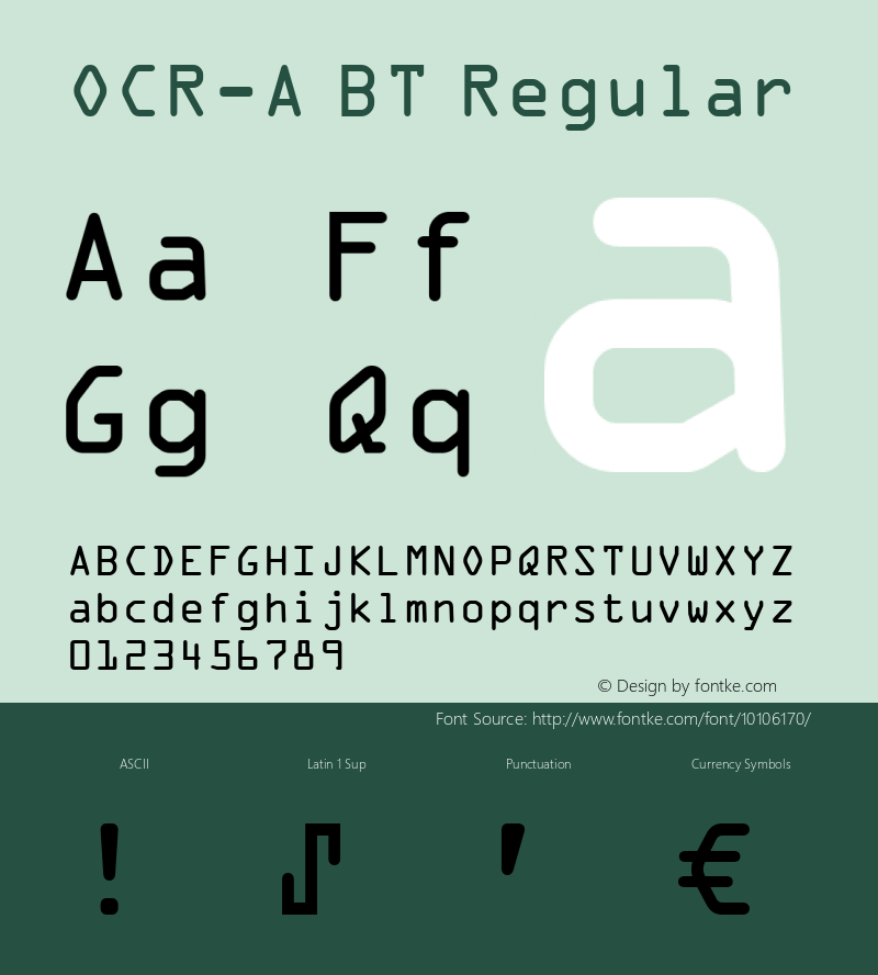 OCR-A BT Regular Version 2.001 mfgpctt 4.4图片样张