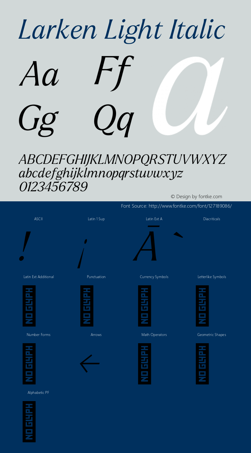 Larken Light Italic Version 1.000;hotconv 1.0.109;makeotfexe 2.5.65596图片样张