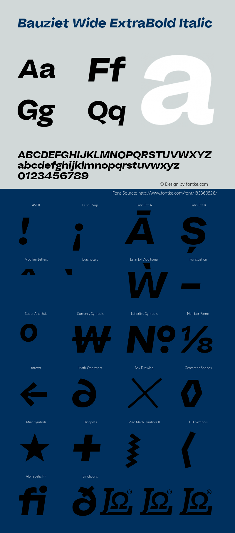 Bauziet Wide ExtraBold Italic Version 1.000;hotconv 1.0.109;makeotfexe 2.5.65596图片样张