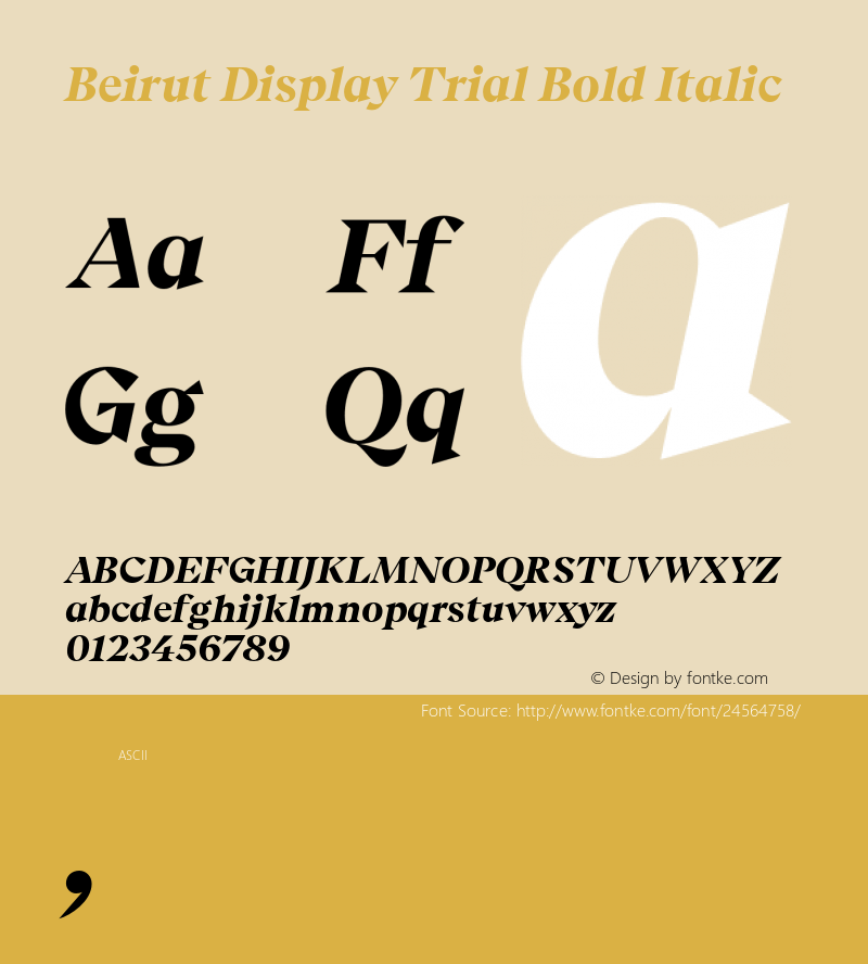 Beirut Display Trial Bold Italic Version 6.000;PS 006.000;hotconv 1.0.88;makeotf.lib2.5.64775图片样张