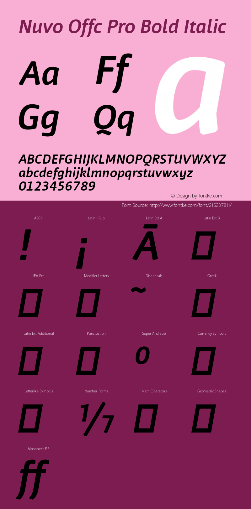 Nuvo Offc Pro Bold Italic Version 7.504; 2009; Build 1020图片样张
