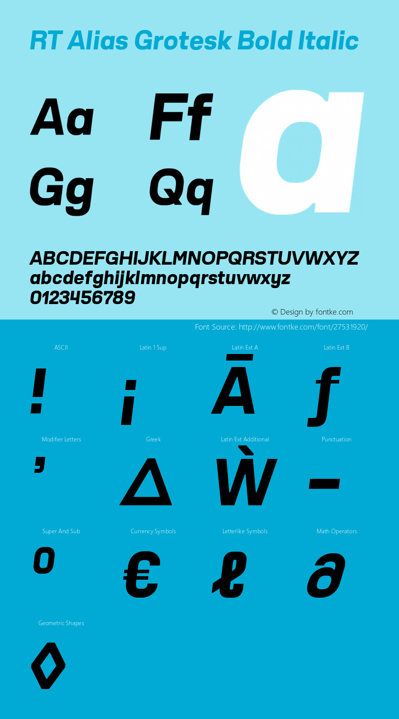 RT Alias Grotesk Bold Oblique Version 1.000;PS 001.000;hotconv 1.0.88;makeotf.lib2.5.64775图片样张