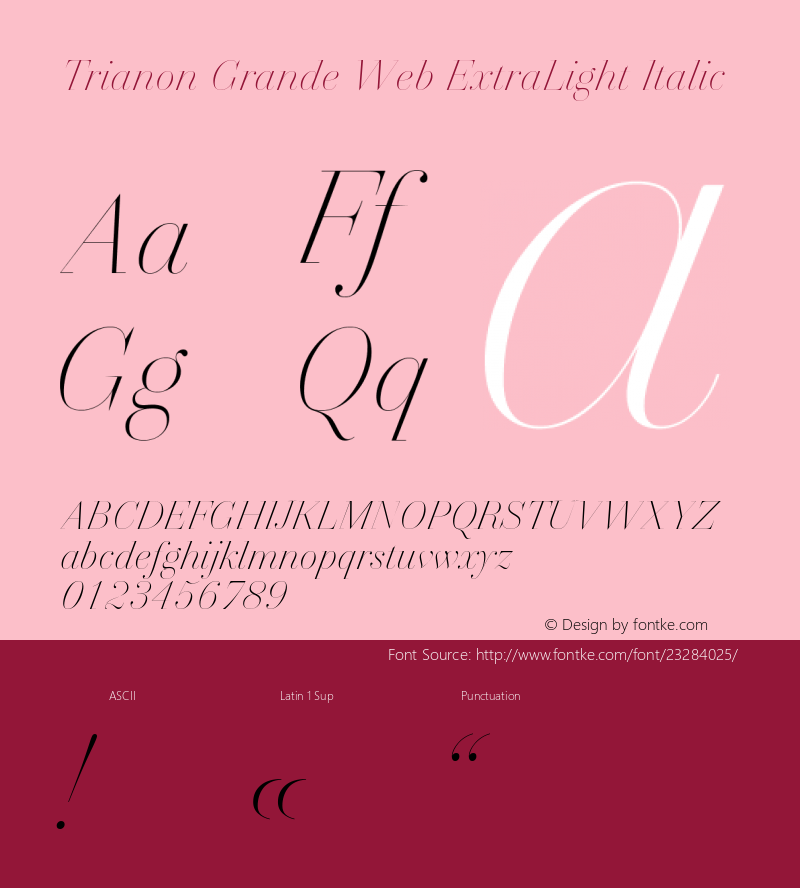 Trianon Grande ExtraLight Italic Version 1.202;PS 1.202;hotconv 1.0.72;makeotf.lib2.5.5900; ttfautohint (v1.3.34-f4db)图片样张