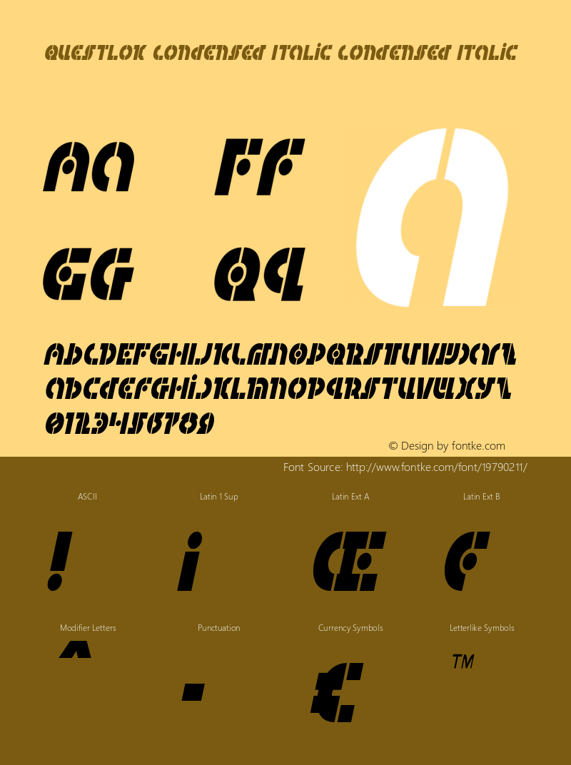 Questlok Condensed Italic Version 2.0; 2017图片样张