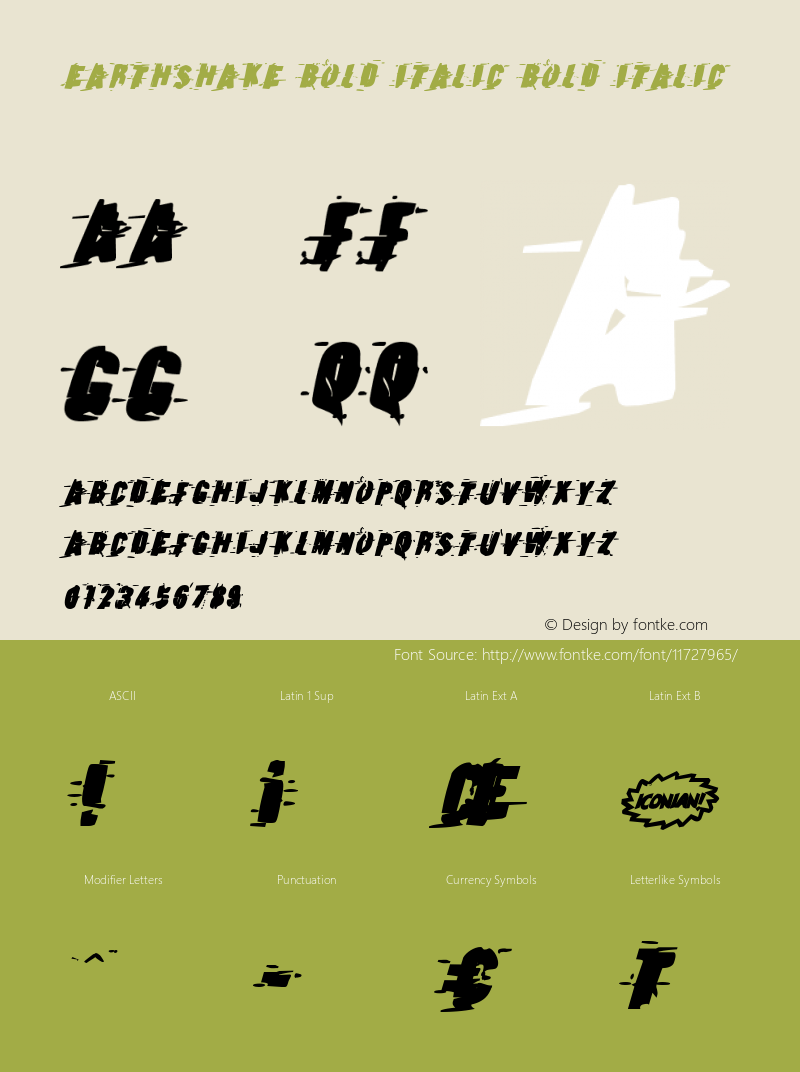 Earthshake Bold Italic Bold Italic Version 1.0; 2012图片样张