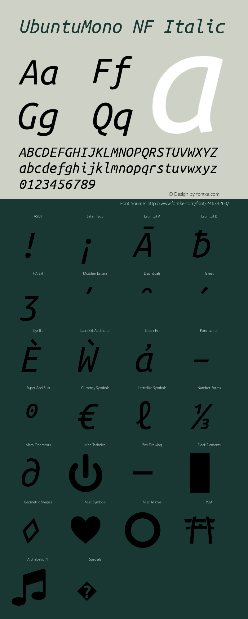 Ubuntu Mono Italic Nerd Font Complete Windows Compatible Version 0.80图片样张