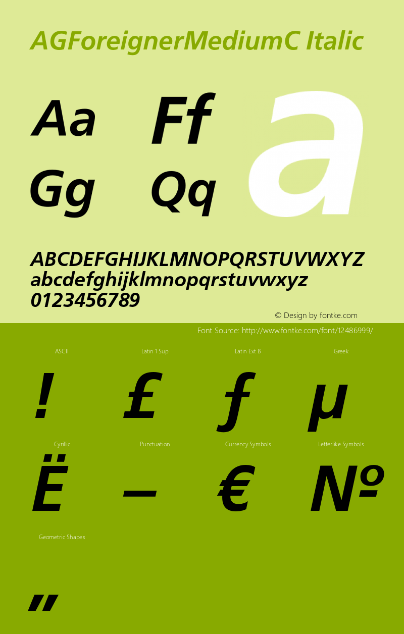 AGForeignerMediumC Italic OTF 1.0;PS 001.000;Core 116;AOCW 1.0 161图片样张