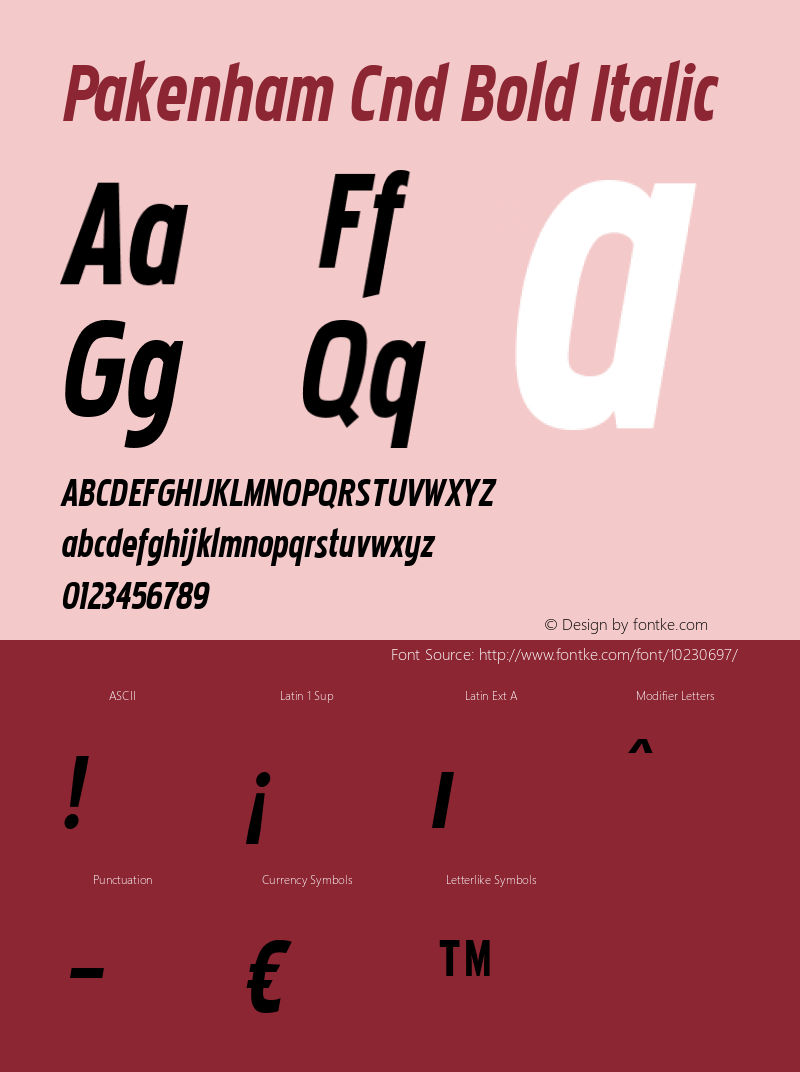 Pakenham Cnd Bold Italic Version 2.101 2004图片样张