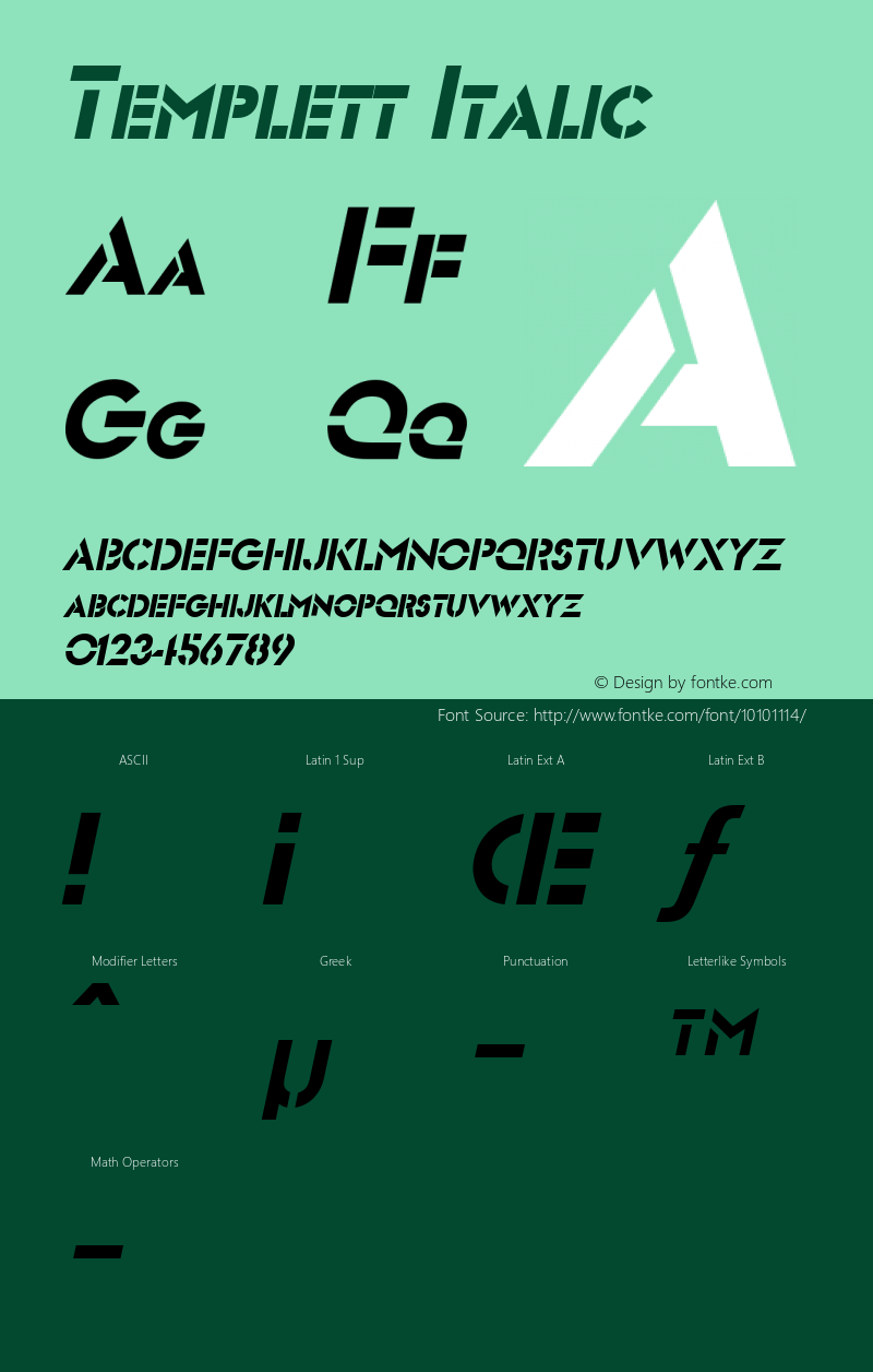 Templett Italic Altsys Fontographer 4.1 12/22/94图片样张