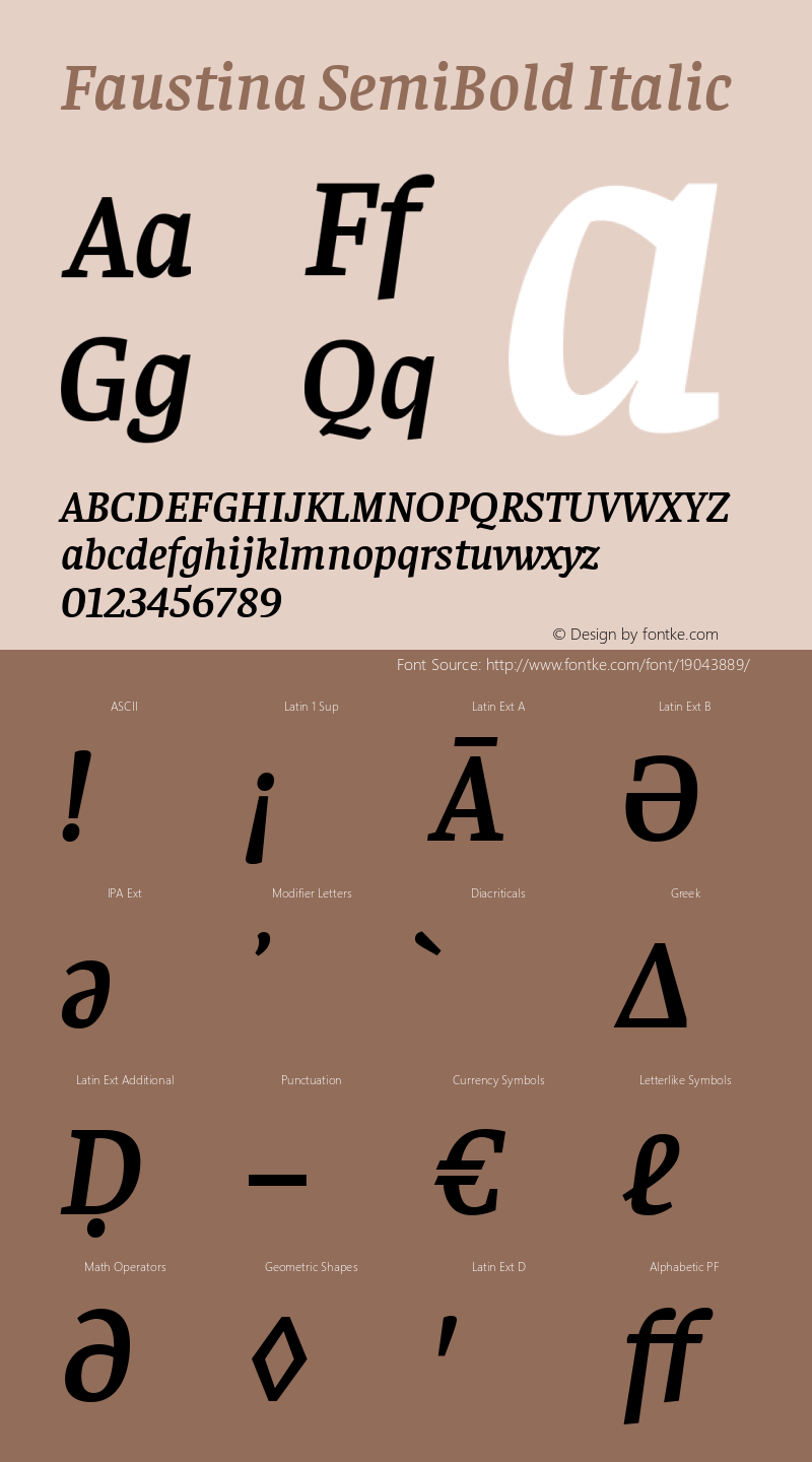 Faustina SemiBold Italic Version 1.006; ttfautohint (v1.5)图片样张