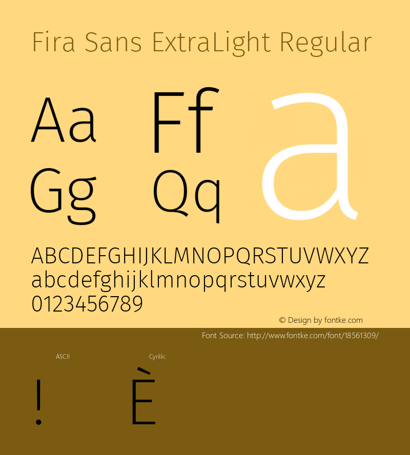 Fira Sans ExtraLight Regular Version 4.203;PS 004.203;hotconv 1.0.88;makeotf.lib2.5.64775; ttfautohint (v1.4.1)图片样张
