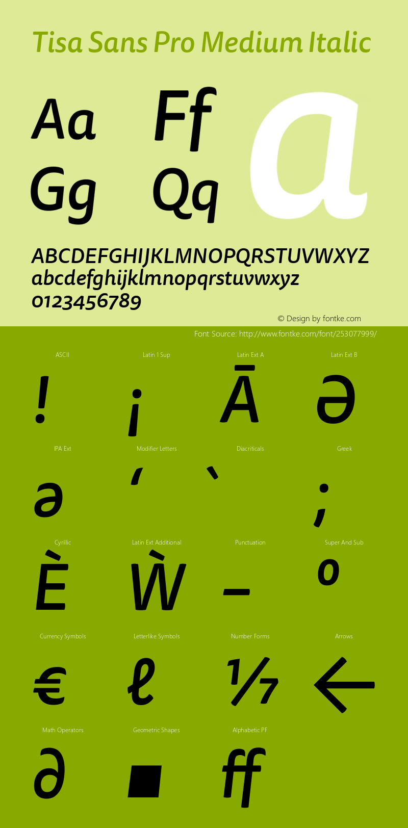 Tisa Sans Pro Medium Italic Version 7.600, build 1027, FoPs, FL 5.04图片样张