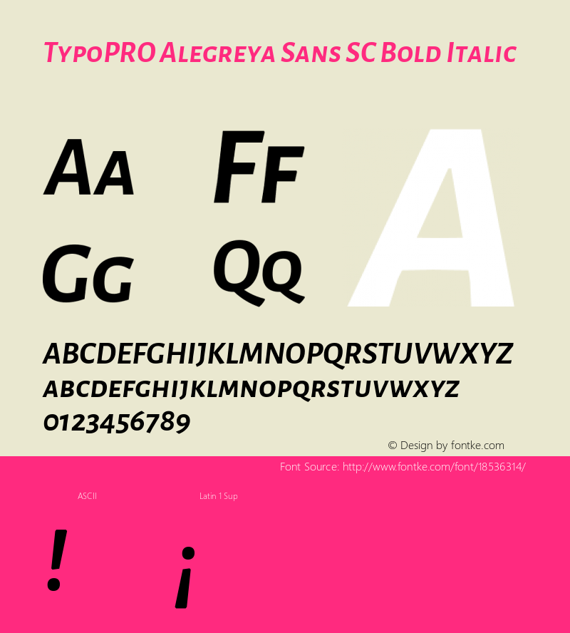 TypoPRO Alegreya Sans SC Bold Italic Version 1.000;PS 001.000;hotconv 1.0.70;makeotf.lib2.5.58329 DEVELOPMENT图片样张