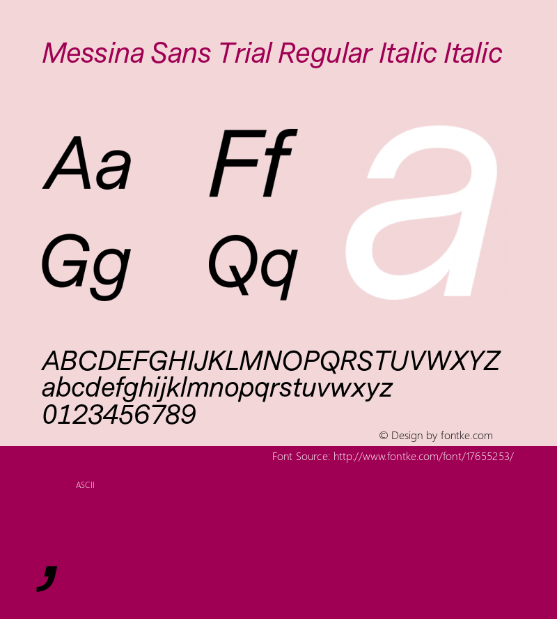 Messina Sans Trial Regular Italic Italic Version 3.000;PS 003.000;hotconv 1.0.88;makeotf.lib2.5.64775图片样张