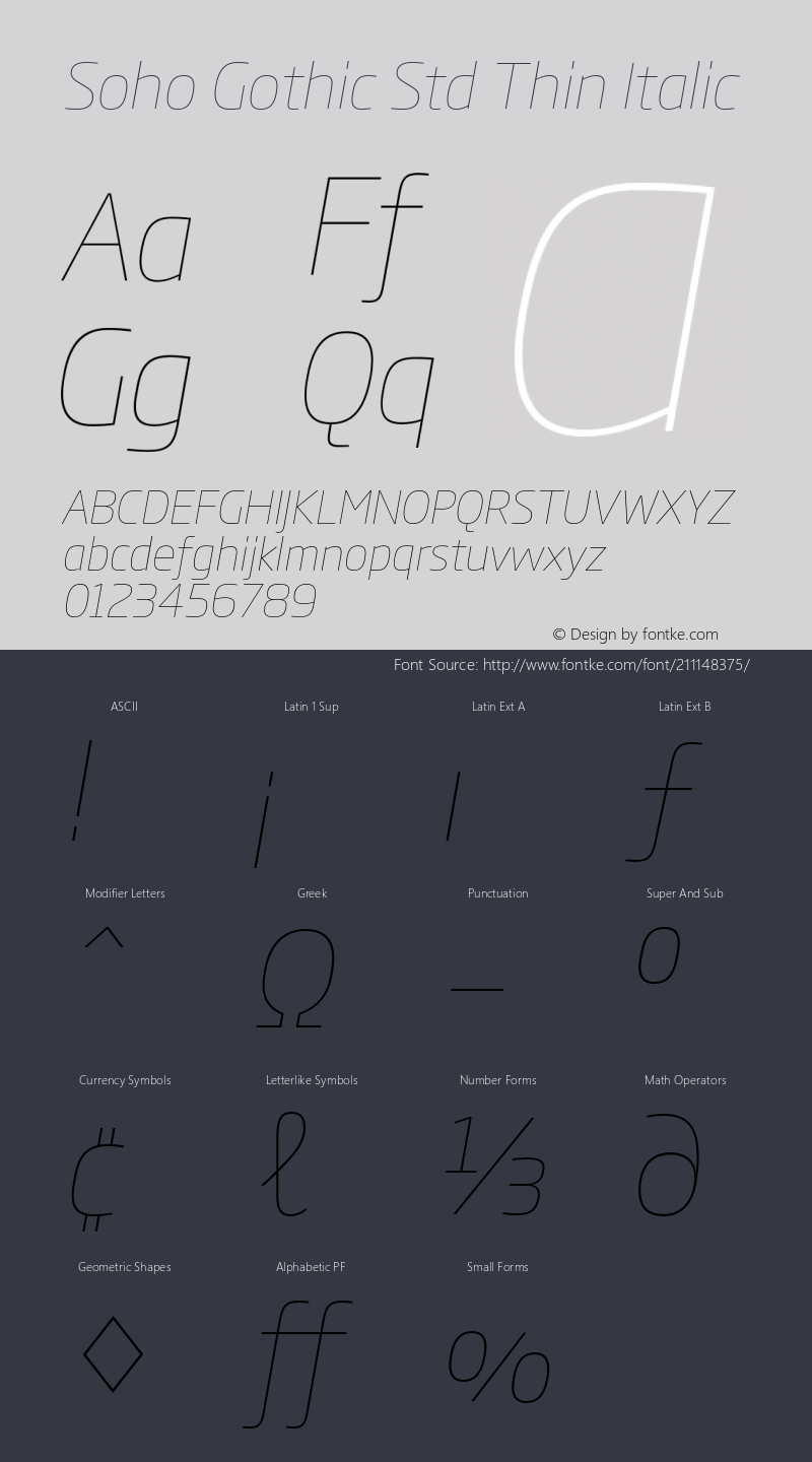 SohoGothicStd-ThinItalic Version 1.100图片样张