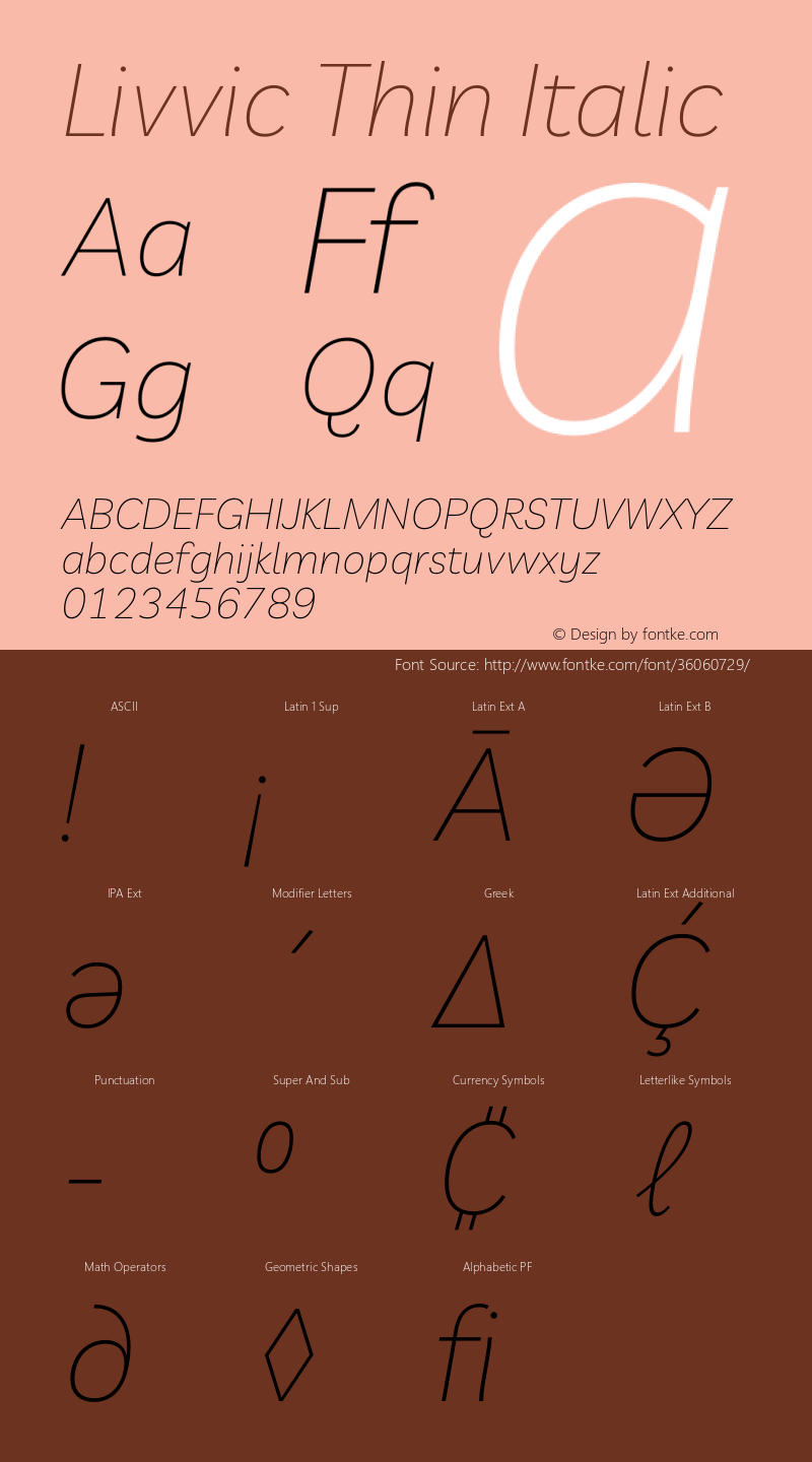 Livvic Thin Italic Version 1.000图片样张