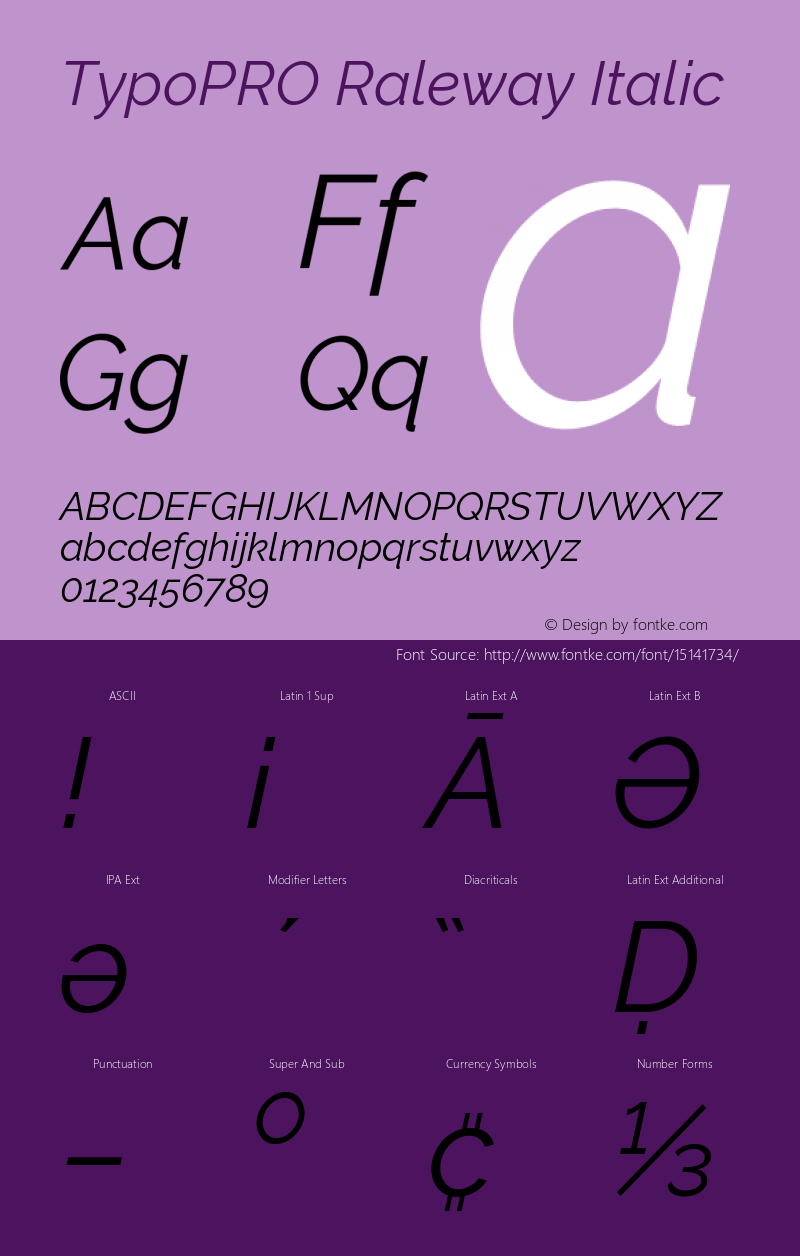 TypoPRO Raleway Italic Version 3.000; ttfautohint (v0.96) -l 8 -r 28 -G 28 -x 14 -w 