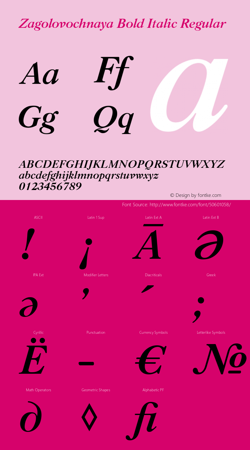 Zagolovochnaya Bold Italic Version 1.000 2007 initial release图片样张