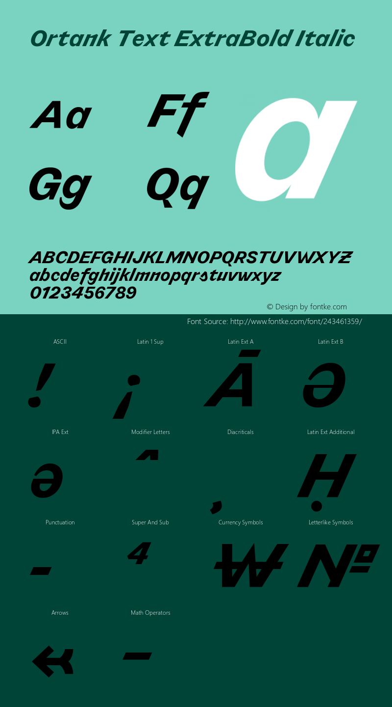 Ortank Text ExtraBold Italic Version 1.000 | web-ttf图片样张