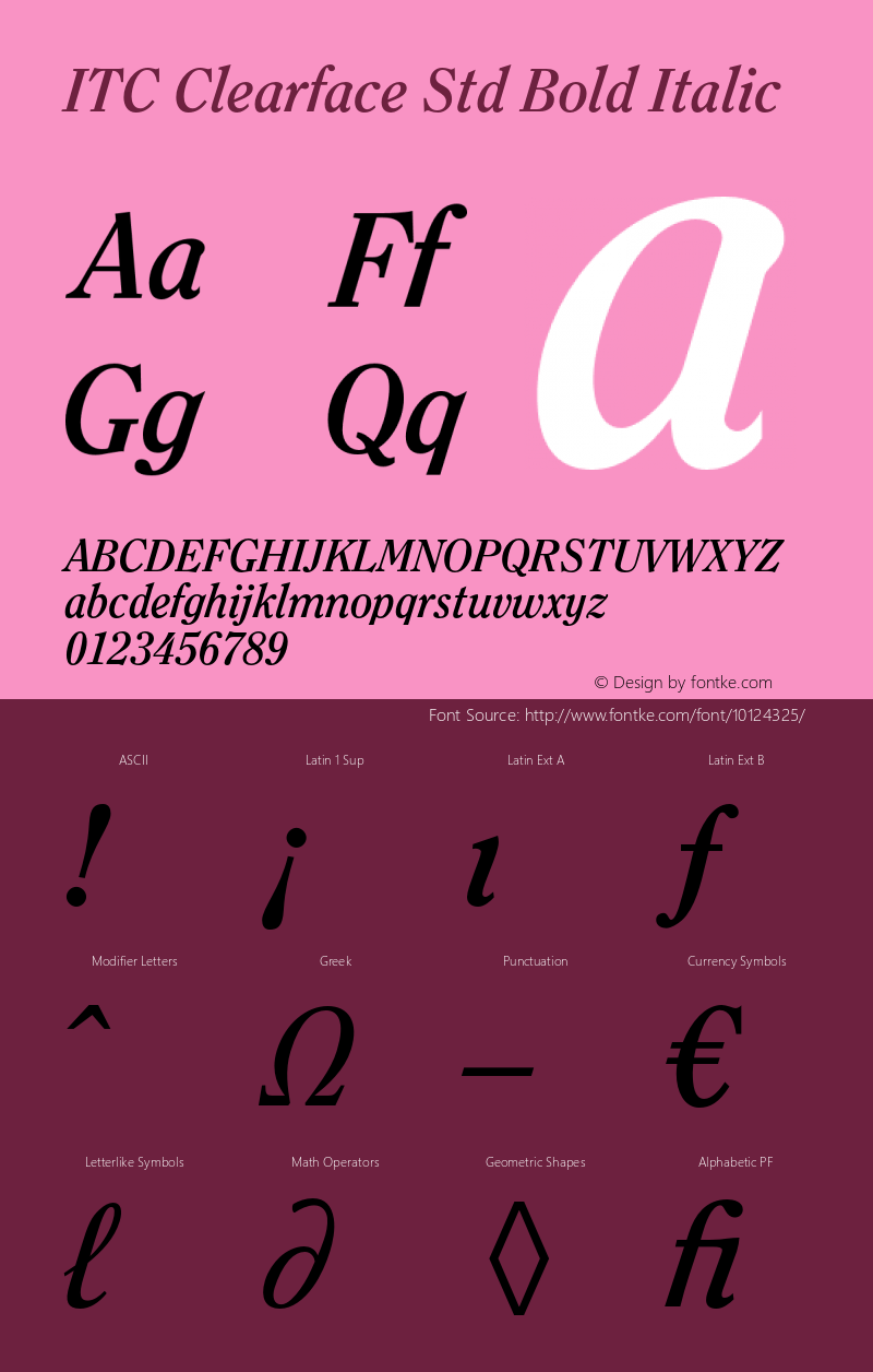 ITC Clearface Std Bold Italic OTF 1.018;PS 001.001;Core 1.0.31;makeotf.lib1.4.1585图片样张