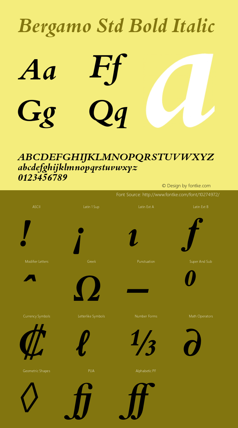 Bergamo Std Bold Italic Version 1.065图片样张